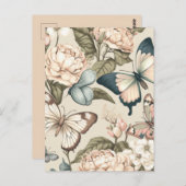 パステルカラーの蝶と花 ポストカード (正面/裏面)