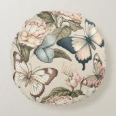 パステルカラーの蝶と花 ラウンドクッション (正面)