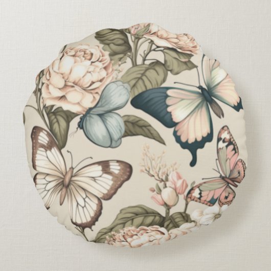 パステルカラーの蝶と花 ラウンドクッション (裏面)