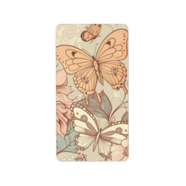 パステルカラーの蝶と花 ラベル