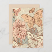 パステルカラーの蝶と花 出欠カード (正面/裏面)