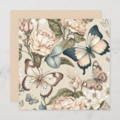 パステルカラーの蝶と花 招待状 (正面/裏面)