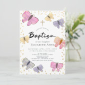 パステルカラーの蝶の女の子の洗礼 招待状 (スタンド正面)