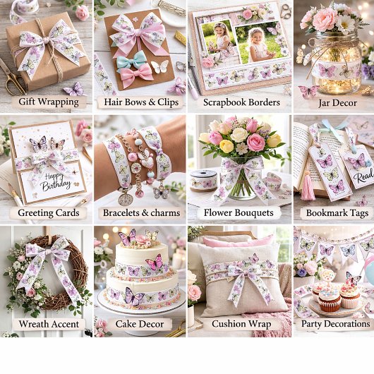 パステルカラーの蝶 サテンリボン