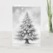 パステルカラーの裸の松の木と大きな輝くオーナメント シーズンカード (裏面)