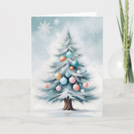パステルカラーの裸の松の木と大きな輝くオーナメント シーズンカード