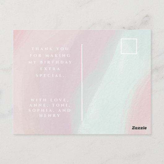パステルカラーの誕生日お礼写真ポストカード ポストカード (裏面)