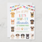 パステルカラーの誕生日パーティーの犬 招待状 (正面)