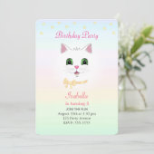 パステルカラーの誕生日 猫と星 招待状 (スタンド正面)
