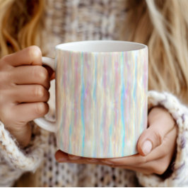 パステルカラーの輝く虹色ストライプ柄 コーヒーマグカップ
