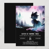 パステルカラーの遊び心あふれる猫の誕生日 招待状 (正面/裏面)