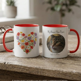 パステルカラーの野の花のハート 猫好きのための My Heart Has Paws 写真入りギフト マグカップ