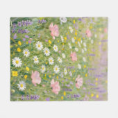 パステルカラーの野の花の草原の絵 フリースブランケット (正面(横))