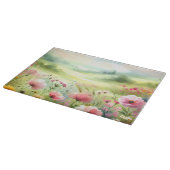 パステルカラーの野の花の草原風景 カッティングボード (角)