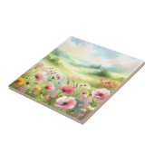 パステルカラーの野の花の草原風景 タイル (側面)