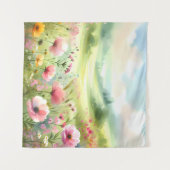 パステルカラーの野の花の草原風景 タペストリー (正面(横))
