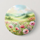 パステルカラーの野の花の草原風景 缶バッジ (正面)
