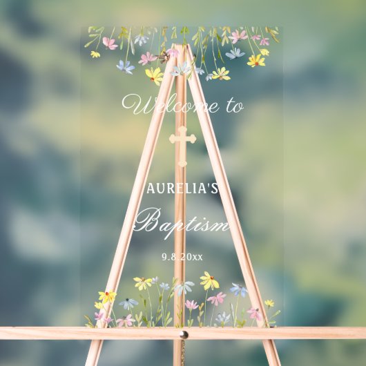 パステルカラーの野の花 洗礼 ウェルカム アクリルサイン (ニュートラル)