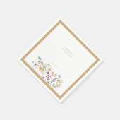 パステルカラーの野の花 結婚式 ベージュの縁取り スタンダードカクテルナプキン (角)
