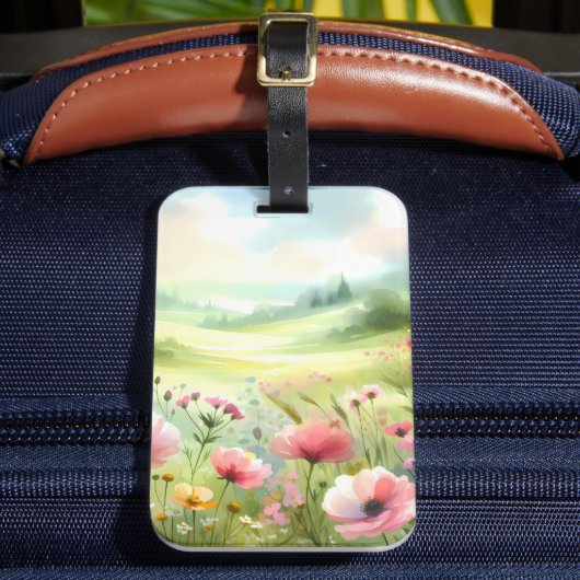 パステルカラーの野生の花が咲き乱れる草原の風景 ラゲッジタグ (正面インサイチュ2)