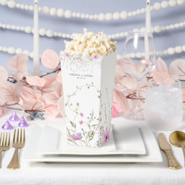 パステルカラーの野生の花をあしらったブッシュピンクのウェディング フェイバーボックス