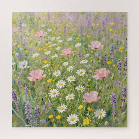 パステルカラーの野花の草原の絵 ジグソーパズル (縦)