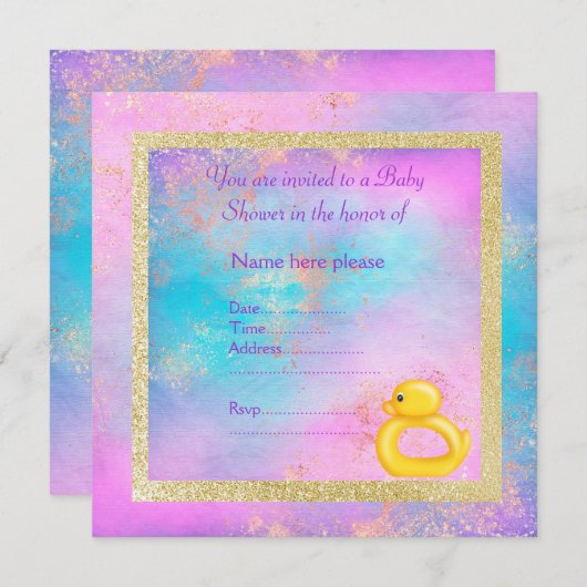 パステルカラーの金の新うさぎちゃん 可愛い 招待状 (正面/裏面)