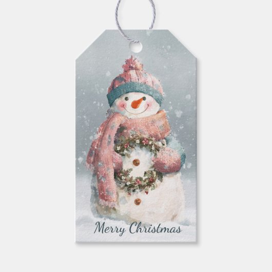 パステルカラーの雪だるま クリスマス ギフトタグ (正面)