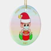 パステルカラーの顔マスク付きクリスマスベビー小妖精や小人 セラミックオーナメント (右)