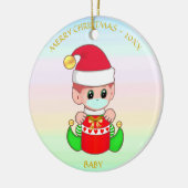 パステルカラーの顔マスク付きクリスマスベビー小妖精や小人 セラミックオーナメント (左)