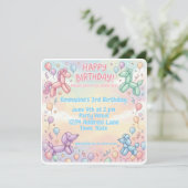 パステルカラーの風船動物 誕生日の女の子 招待状 (スタンド正面)