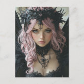 パステルカラーの髪の暗黒の天使の女性 ポストカード (正面)