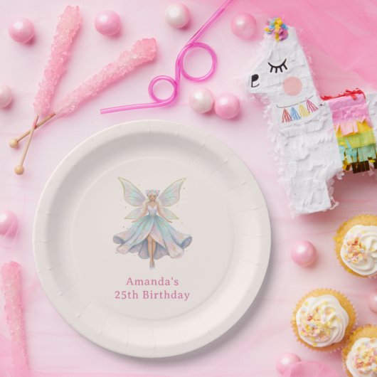 パステルカラーの魔法の天使の誕生日 ペーパープレート (パーティー)