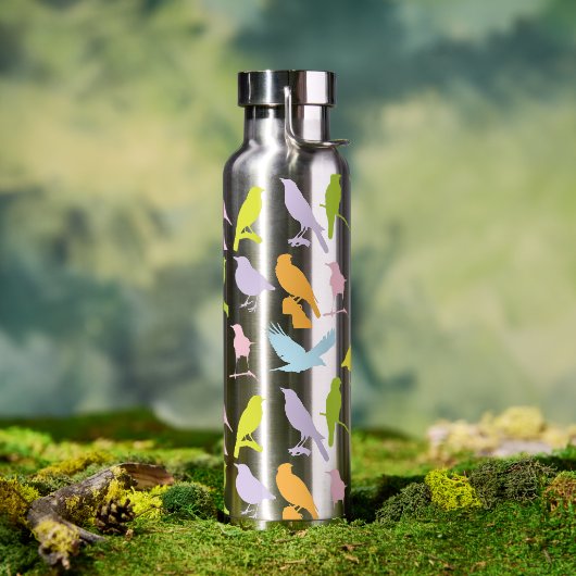 パステルカラーの鳥柄 ウォーターボトル (アウトドア)