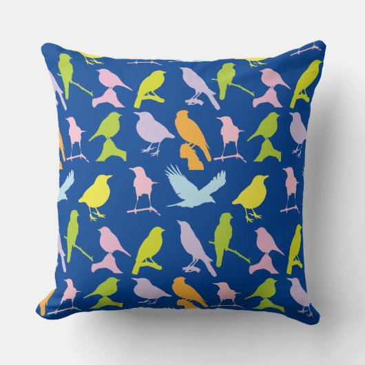 パステルカラーの鳥柄 クッション (正面)