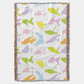 パステルカラーの鳥柄 スローブランケット (正面縦)
