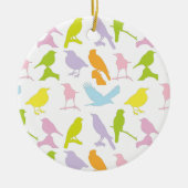 パステルカラーの鳥柄 セラミックオーナメント (正面)