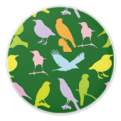 パステルカラーの鳥柄 セラミックノブ (正面)