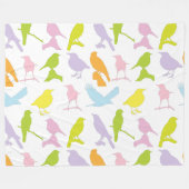 パステルカラーの鳥柄 フリースブランケット (正面(横))