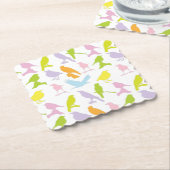 パステルカラーの鳥柄 ペーパーコースター (アングル)