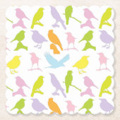 パステルカラーの鳥柄 ペーパーコースター (正面)