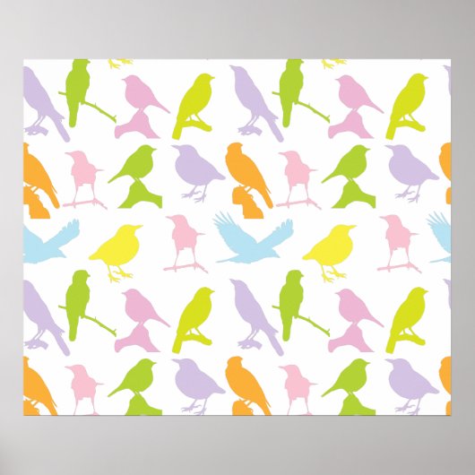 パステルカラーの鳥柄 ポスター (正面)