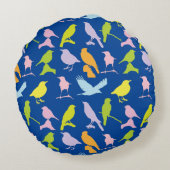 パステルカラーの鳥柄 ラウンドクッション (裏面)