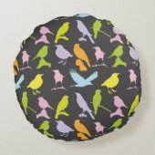 パステルカラーの鳥柄 ラウンドクッション (裏面)