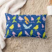 パステルカラーの鳥柄 ランバークッション (ブランケット)