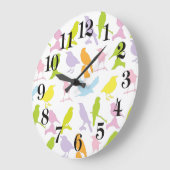 パステルカラーの鳥柄 ラージ壁時計 (傾斜)