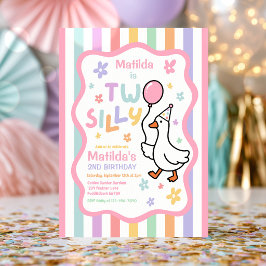 パステルカラーの2才の誕生日パーティーのシリーガール 招待状
