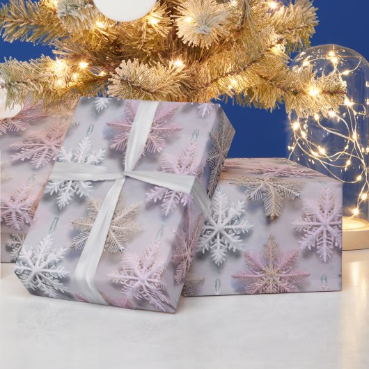パステルカラーの3Dスノーフレーク ラッピングペーパー (クリスマス)