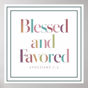 パステルカラーの「祝福され恵まれている」エペソ人への手紙1:3の聖書 ポスター