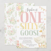 パステルカラーの「One Silly Goose」ファーストバースデー招待状 招待状 (正面/裏面)